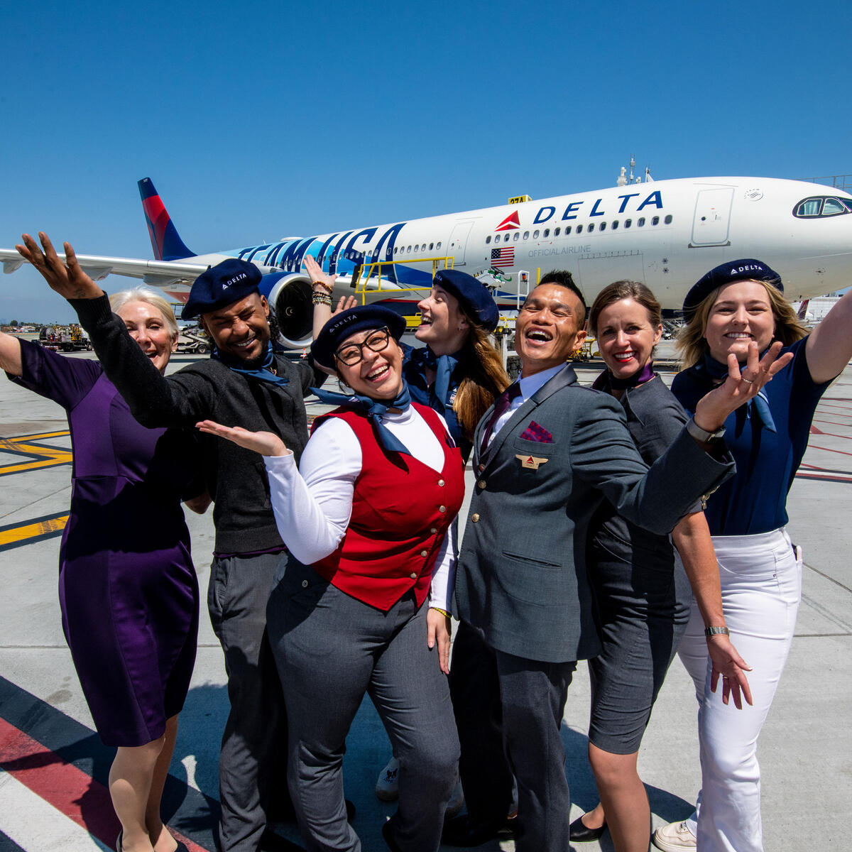 Delta people, customers and friends celebrate the departure of Delta Flight 290 from Los Angeles International Airport (LAX) to Paris Charles de Gaulle Airport (CDG).