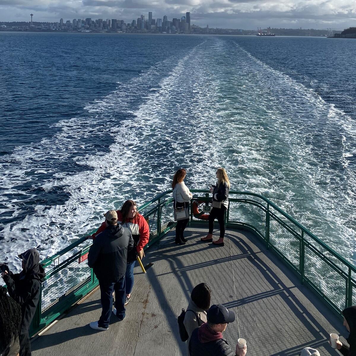The view from a ferry as it crosses Puget Sound.