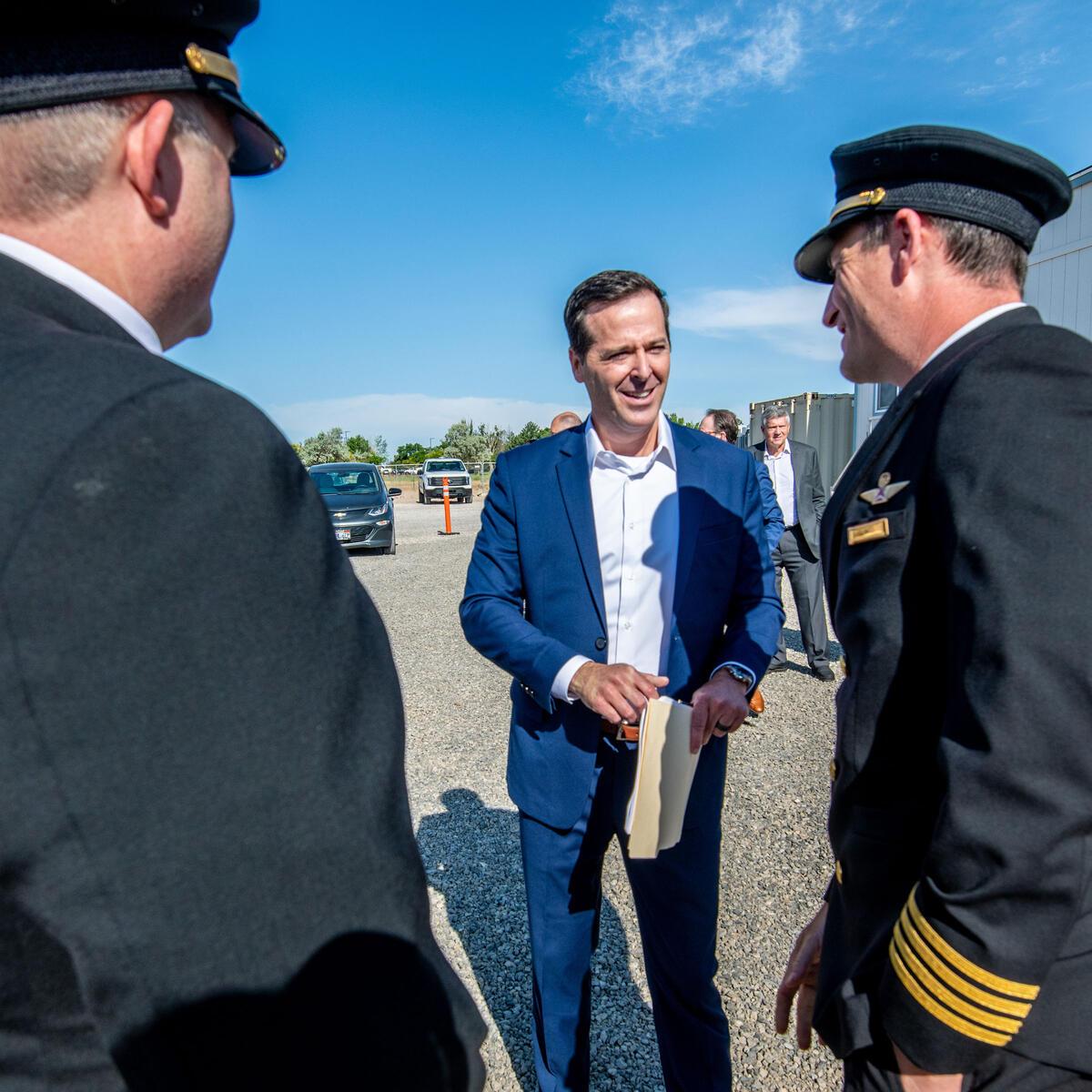 Brad Sheehan, V.P. of Flight Training & Standards at Delta, speaks to pilots during the groundbreaking of Delta's new pilot training facility in its key Mountain West hub, Salt Lake City.