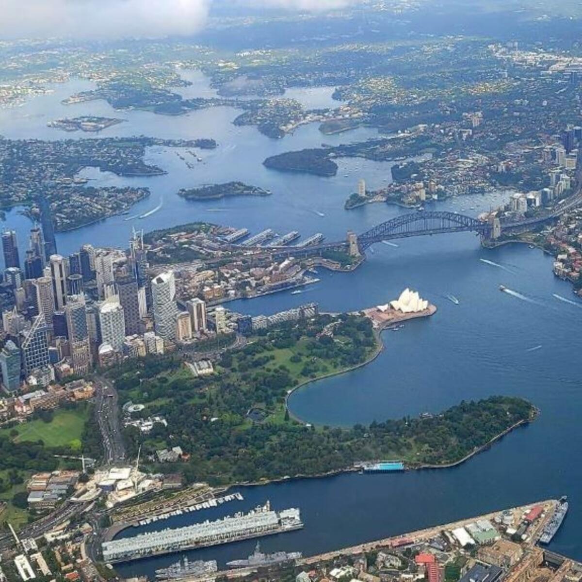 An aerial shot of Sydney from a plane