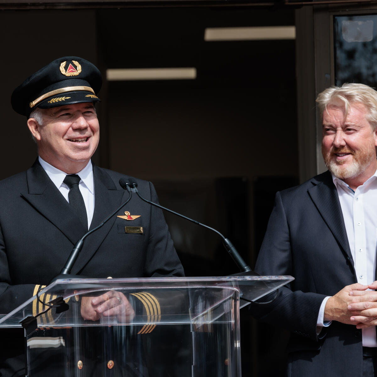 Capt. Patrick Burns, V.P. – Flight Operations & System Chief Pilot speaks with students at the opening of Delta's Propel Flight Academy in Vero Beach.