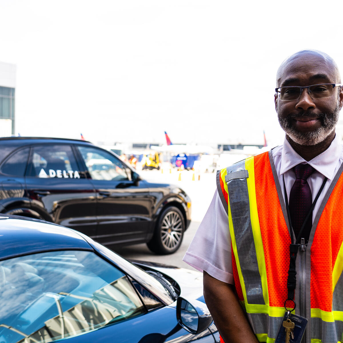 Delta Elite Services Agent Anthony Grant prepares to escort connecting customers at Hartsfield-Jackson Atlanta International Airport.