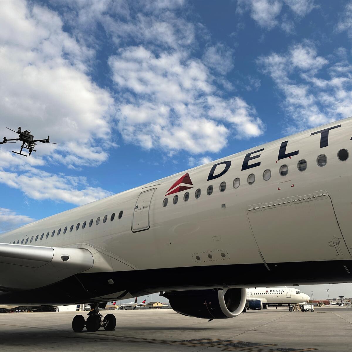 Delta’s autonomous drone inspecting an Airbus A350-900.