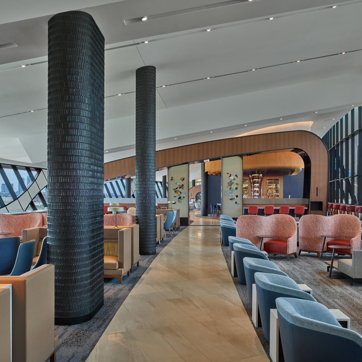 Delta's new Sky Club at Boston-Logan Airport, which features nautical design touches, offers sweeping views of the historic harbor and a 21st-century skyline. The nearly 21,000-square-foot Club seats more than 400 guests