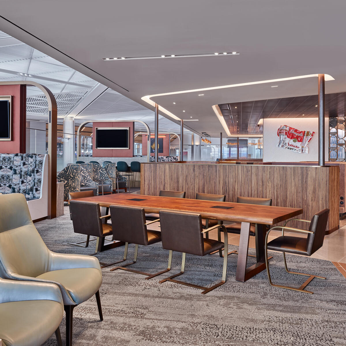 Various seating for the over 200 guests that can fit inside of the new 7,000-plus-square-foot Sky Club at Newark's Terminal A.