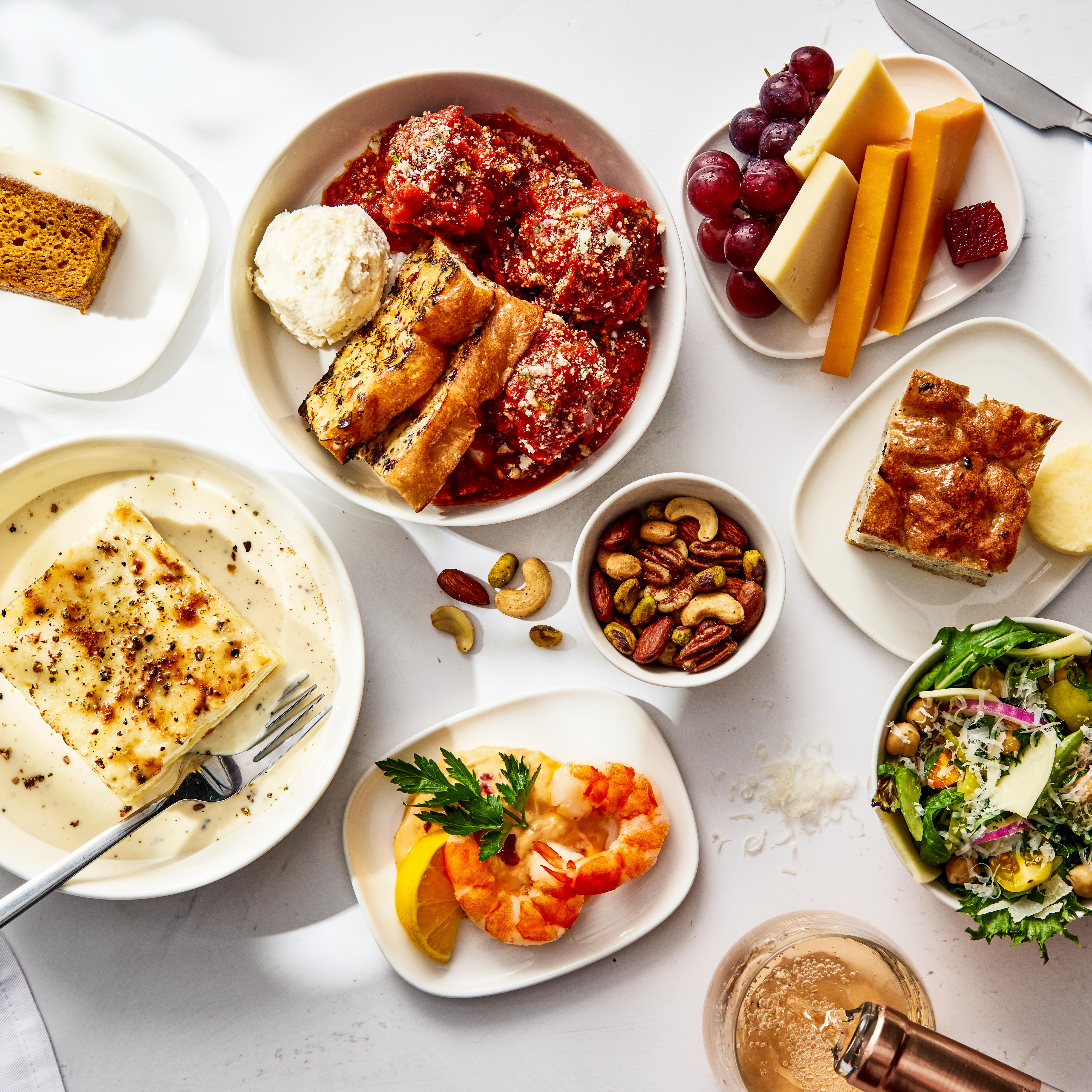 Multi-course dining experience in Delta One domestic transcontinental flights