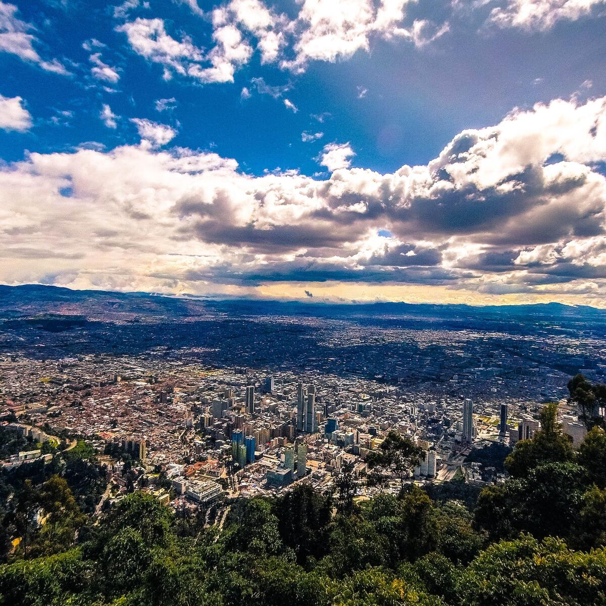 A scenic view of Bogota, Colombia from Monserrate mountain