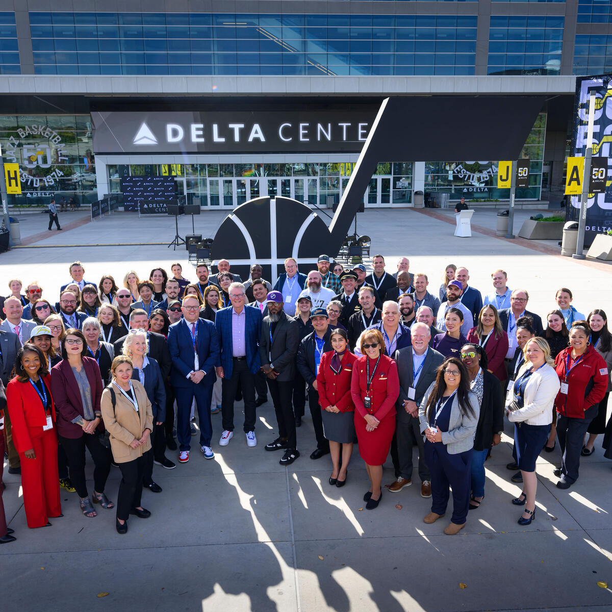 Delta and the Utah Jazz commemorated the official return of the Delta Center to Salt Lake City with a festive ribbon cutting ceremony and press conference on Thursday, Oct. 26, 2023.