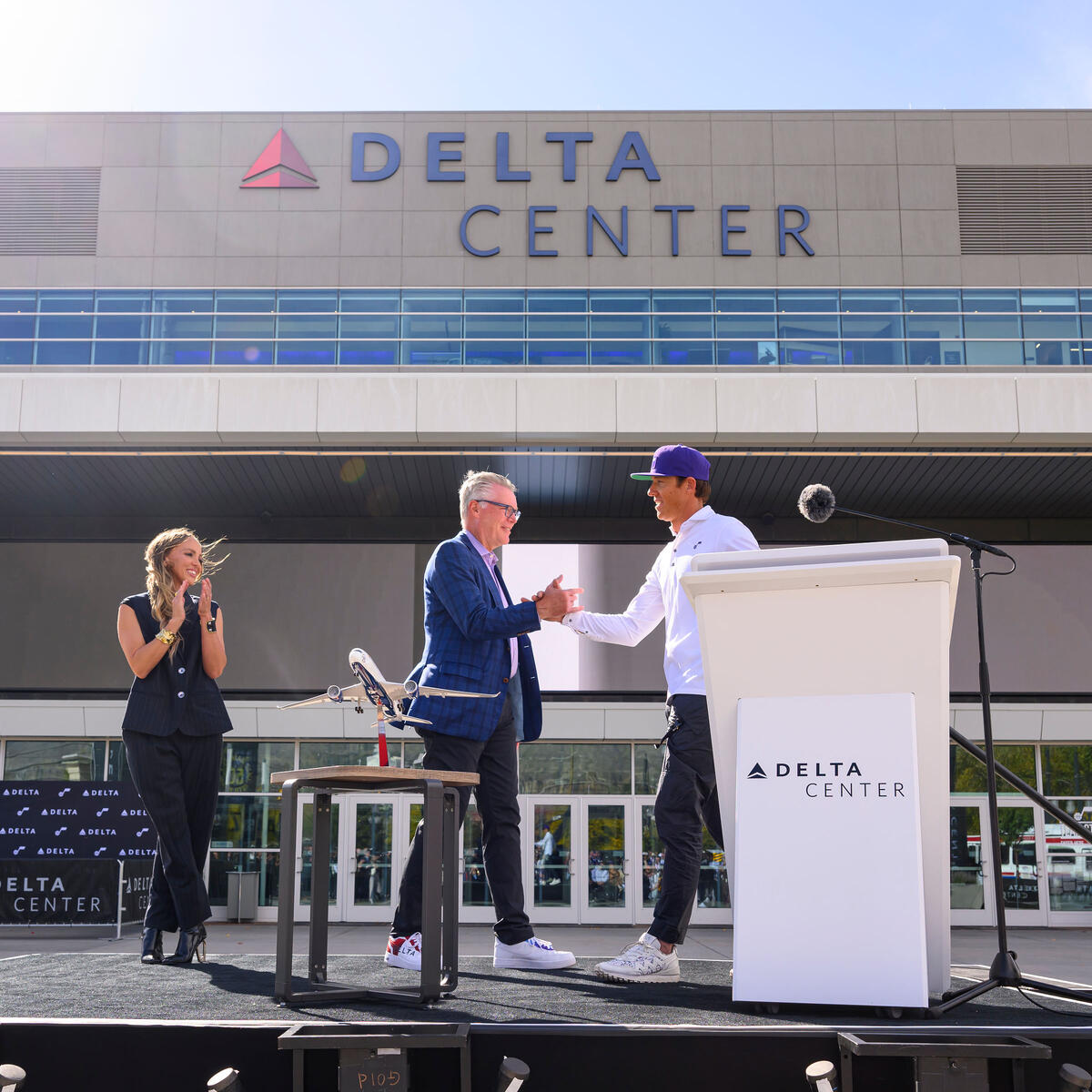 Delta and the Utah Jazz commemorated the official return of the Delta Center to Salt Lake City with a festive ribbon cutting ceremony and press conference on Thursday, Oct. 26, 2023. 