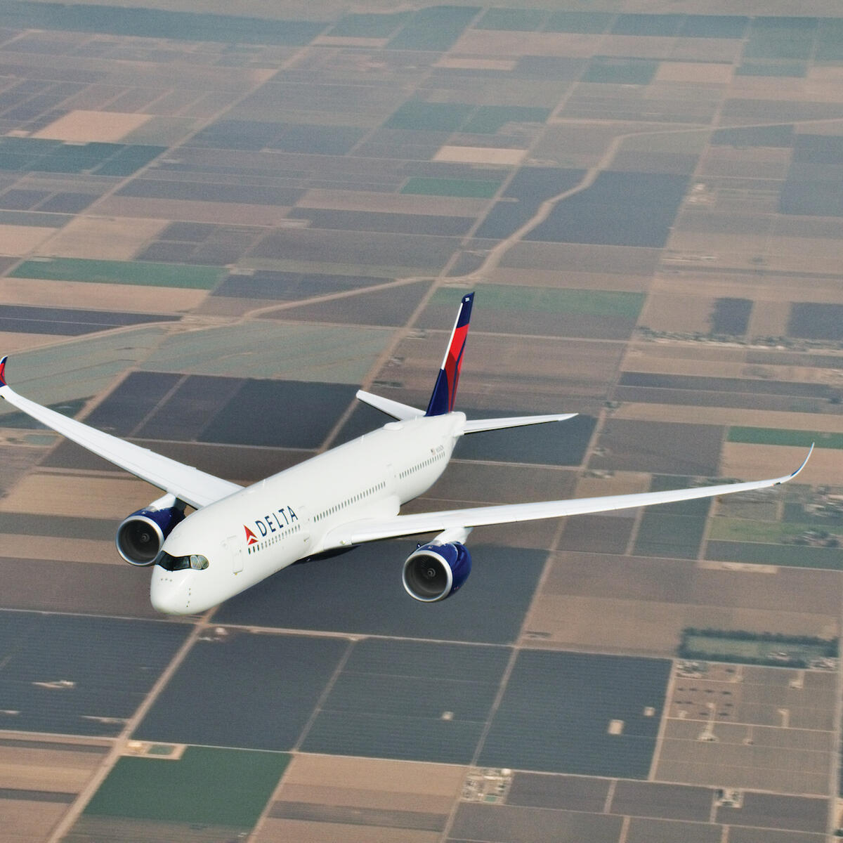 An A350 in flight.