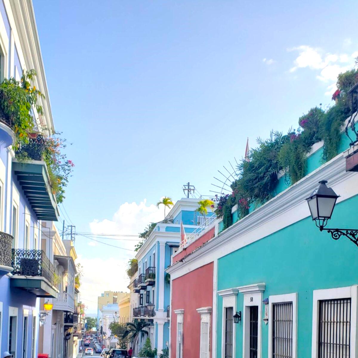 A street in San Juan lined with colorful buildings