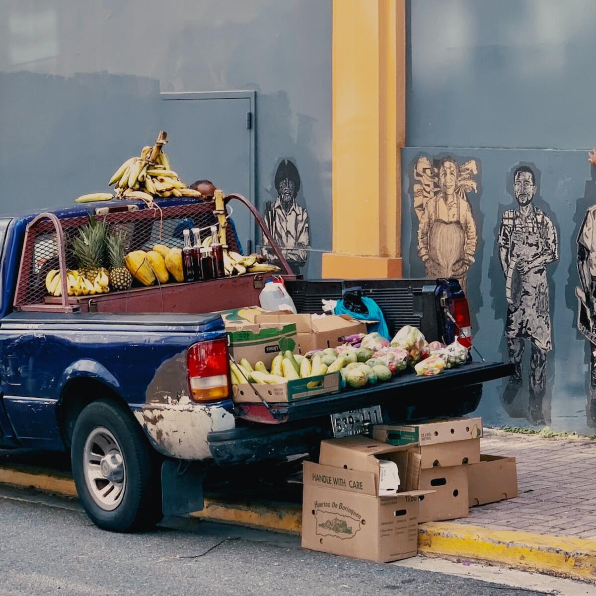 Fruit for sale fills the back of a truck in the Santurce neighborhood in San Juan, Puerto Rico
