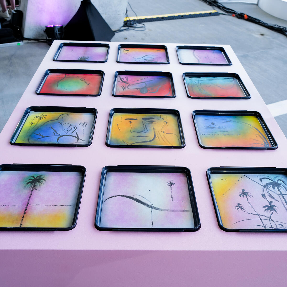 Derek Abella's artwork on display in Delta's Open Air Gallery at Miami Art Week.