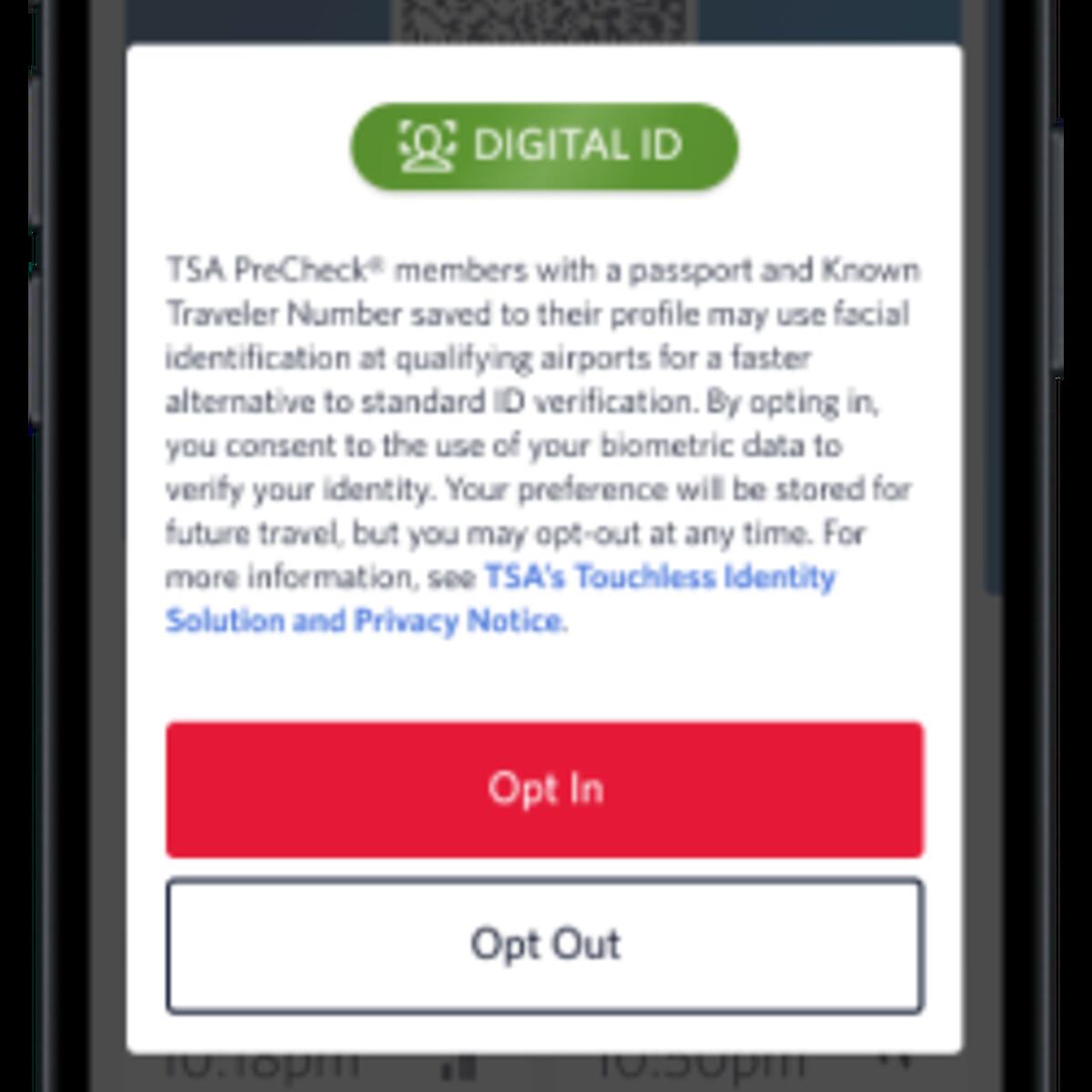 A screen showing the message customers will receive on their iPhone if eligible for Delta Digital ID.