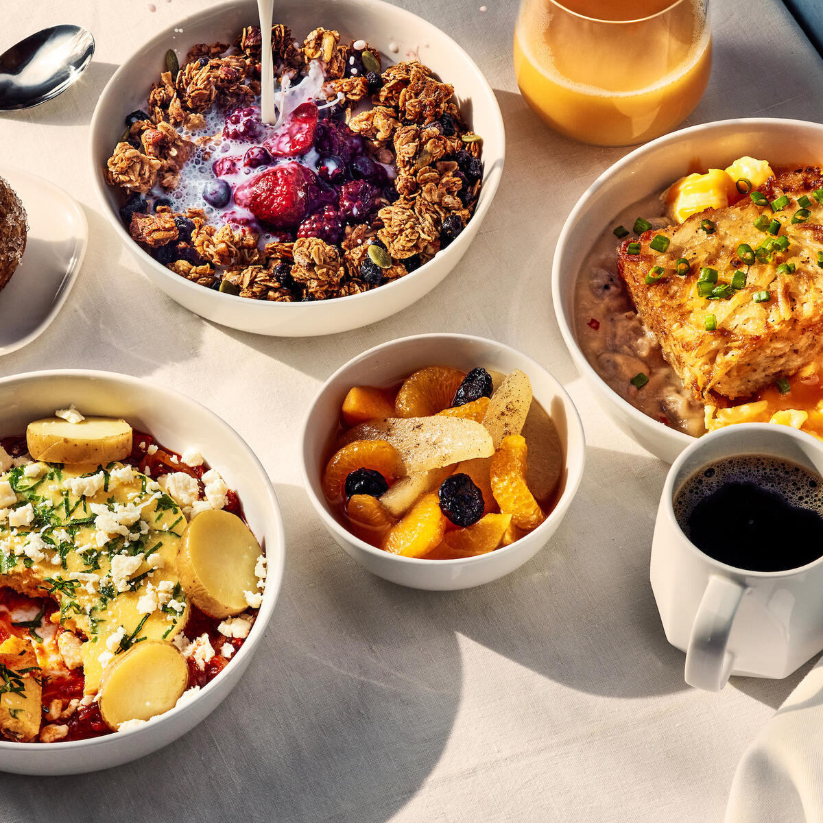 Starting this February, domestic First Class customers departing from Atlanta on flights offering our signature meal service will have their choice of several hearty breakfast options from Chef Bailey: scrambled eggs with hashbrown cake and chicken sausage gravy; frittata with spiced tomato sauce, fingerling potatoes and bell peppers; or Grey Market pecan granola with mixed berry compote and almond milk.