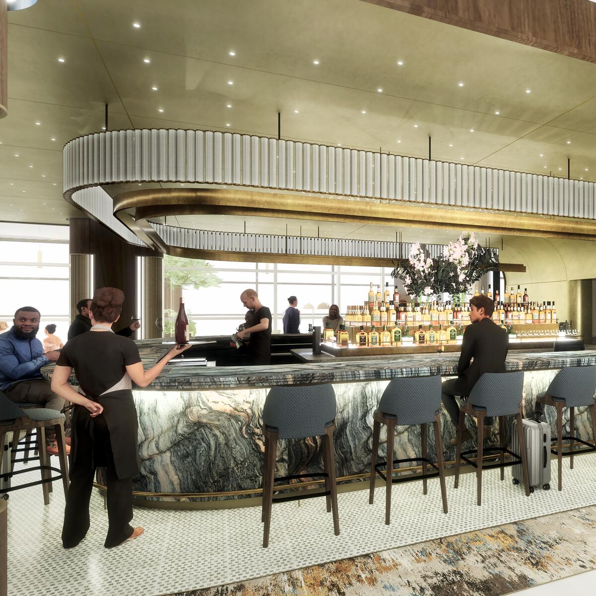 A rendering of the bar at the new JFK Premium Lounge
