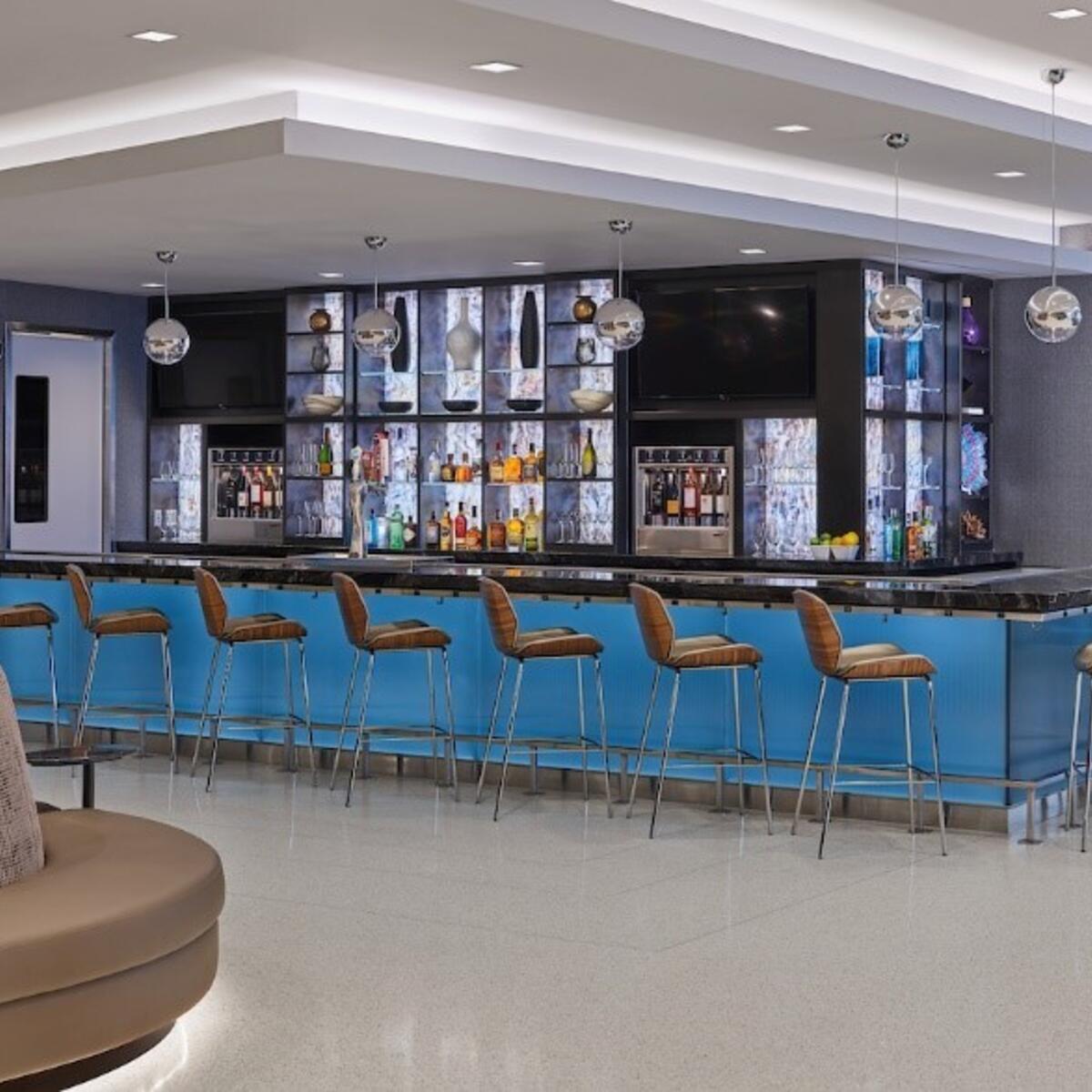 A rendering of the bar at the SLC Sky Club lounge