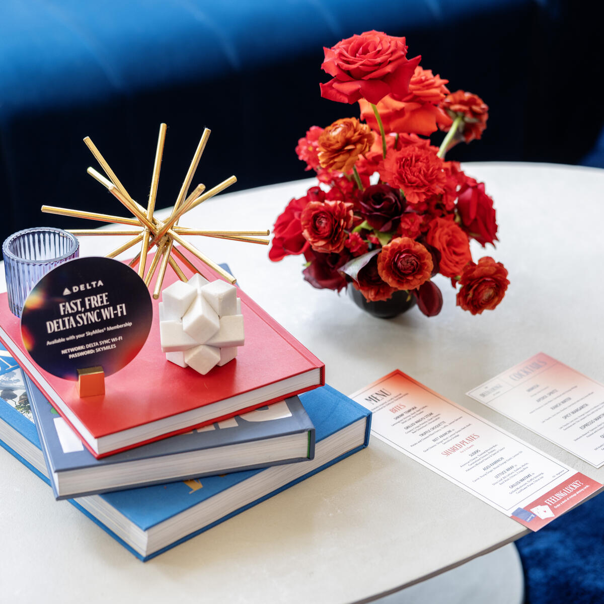 Delta Lounge decor beckons members to connect to Delta's Fast, Free Wi-Fi connectivity, powered by T-Mobile during SXSW 2024.