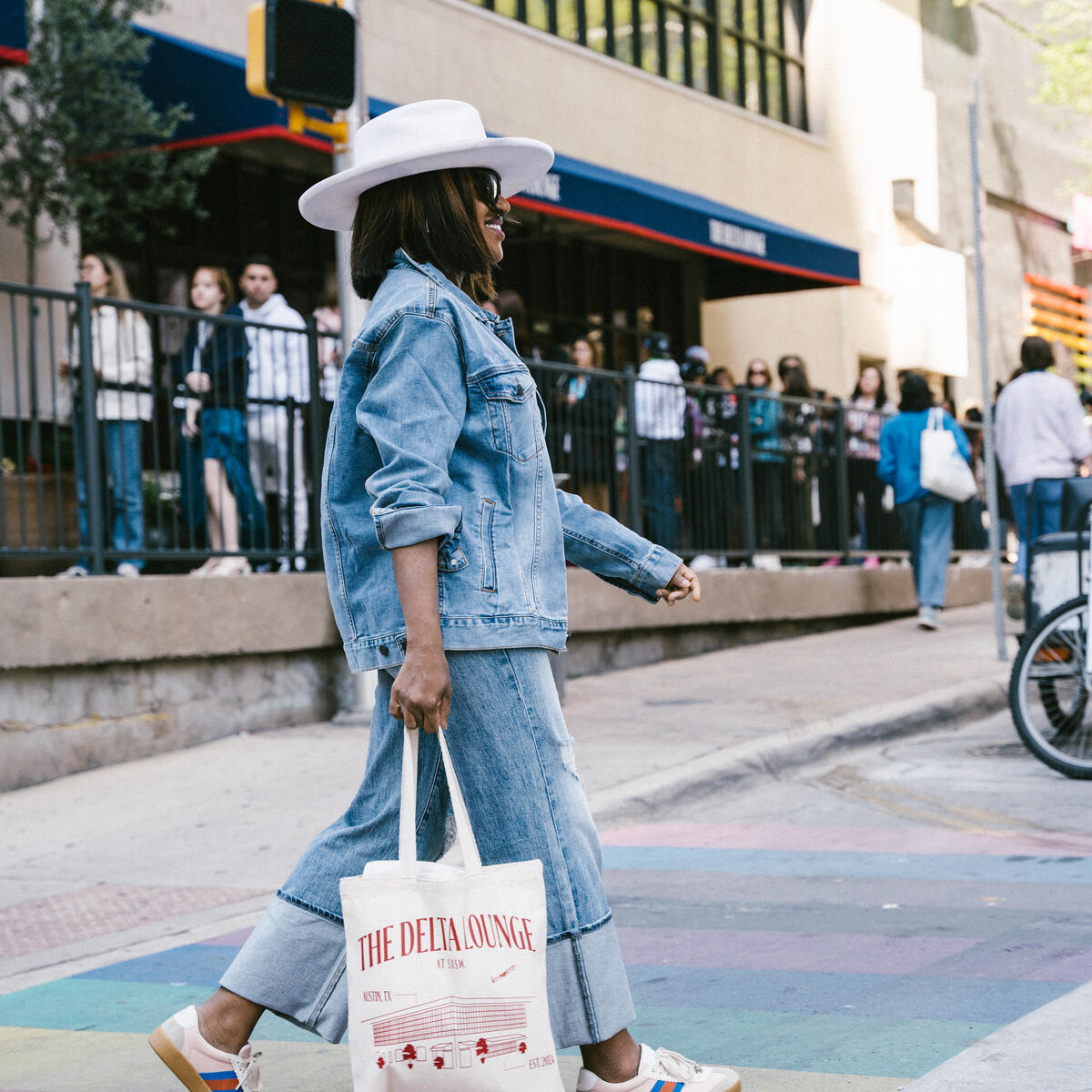Delta Air Lines' presence at SXSW transcended the stage and made its way to the streets of Austin through exclusive swag. SkyMiles members had the opportunity to pick up limited-edition Delta x SXSW merch, like this one, in the Gifting Salon at the Delta Lounge.&nbsp;