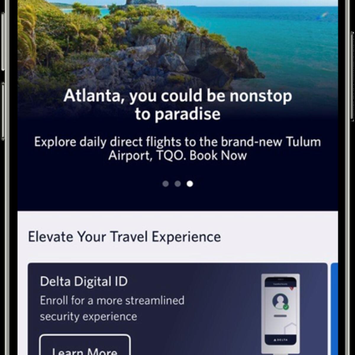 A view of the new Explore page in the Fly Delta app 6.0 version
