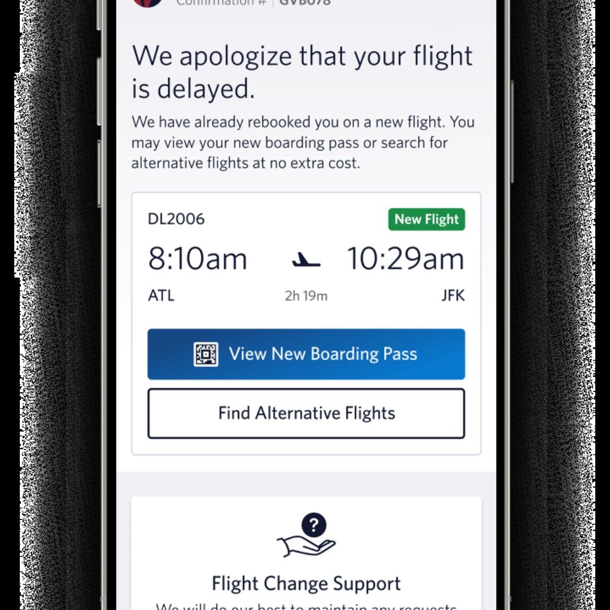 The new Help Center view in the 6.0 version of the Fly Delta app