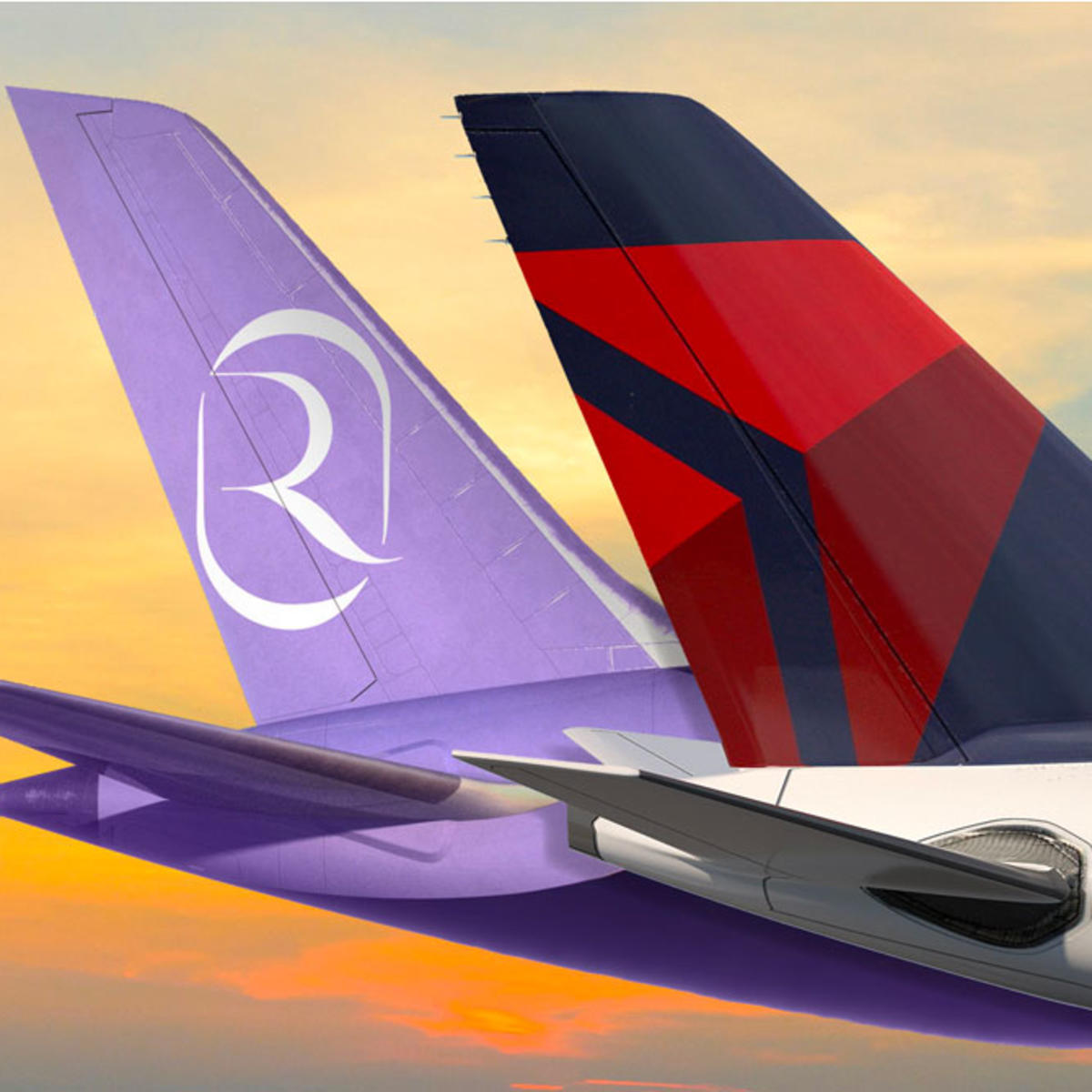 Delta Air Lines and Riyadh Air plane tails.
