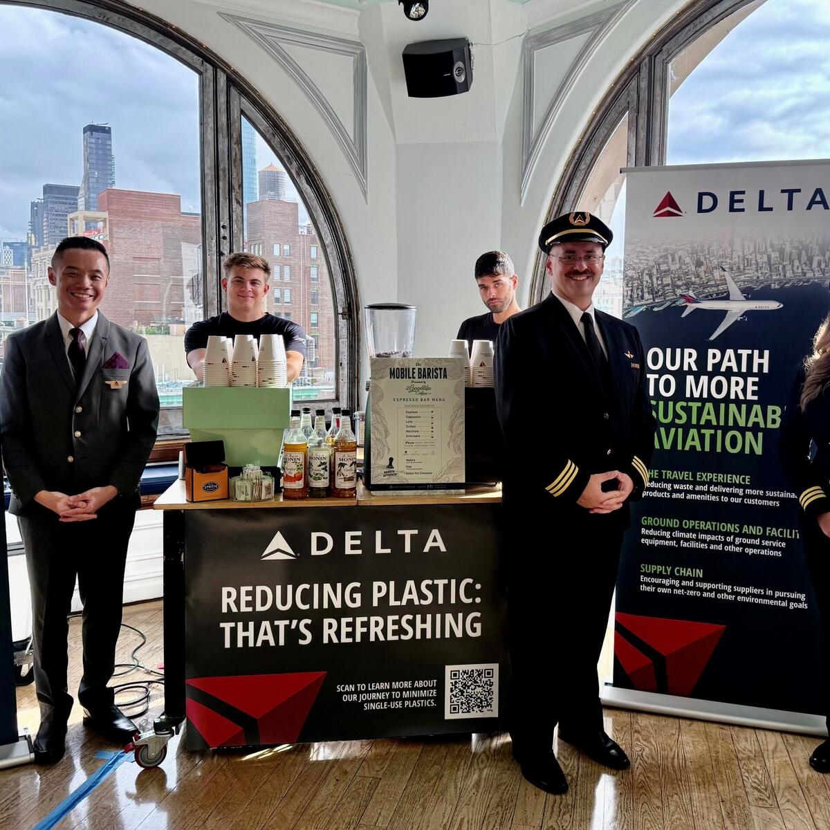 Delta pilots and flight attendants attend New York Climate Week to display Delta's sustainability efforts.