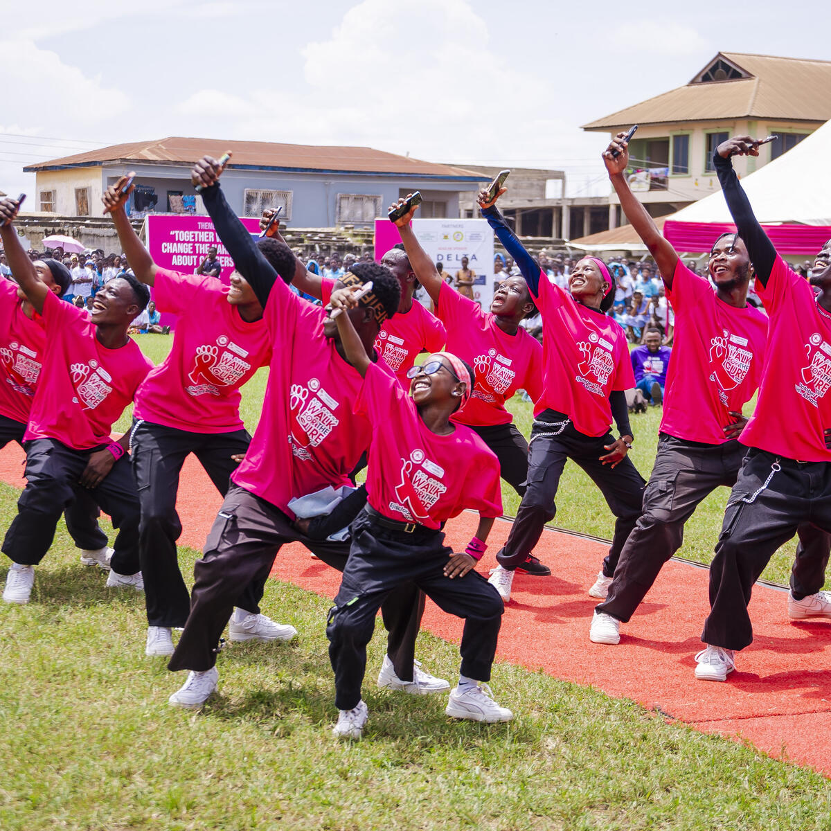 Children of breast cancer survivors performing a dance.
