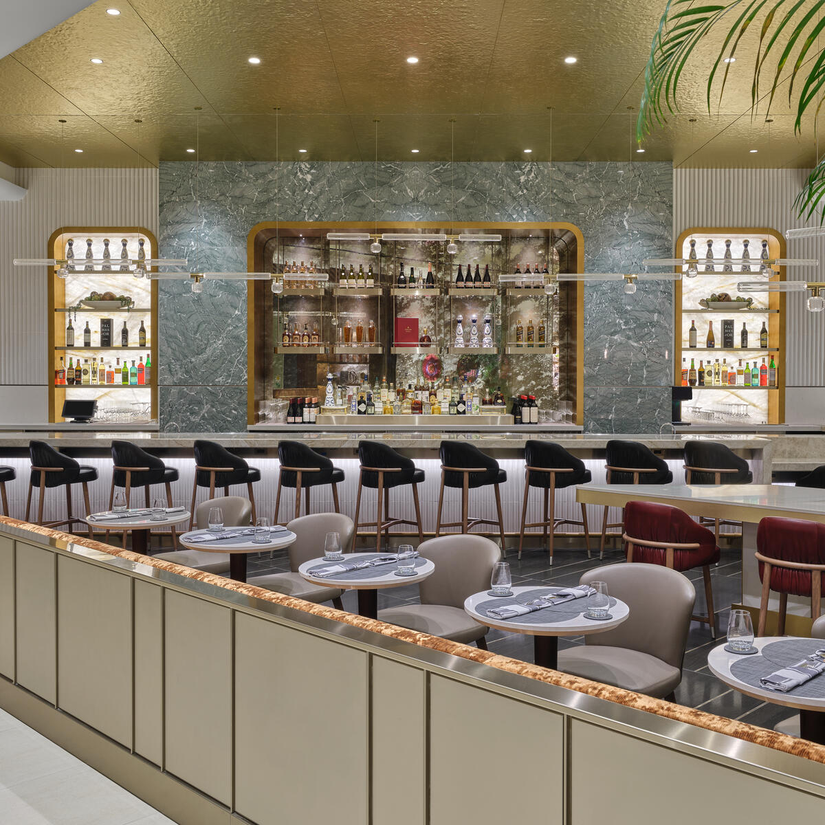 Inspired by both the natural and manmade beauty of Los Angeles, the LAX Delta One Lounge color palette evokes the landscape of Southern California. 