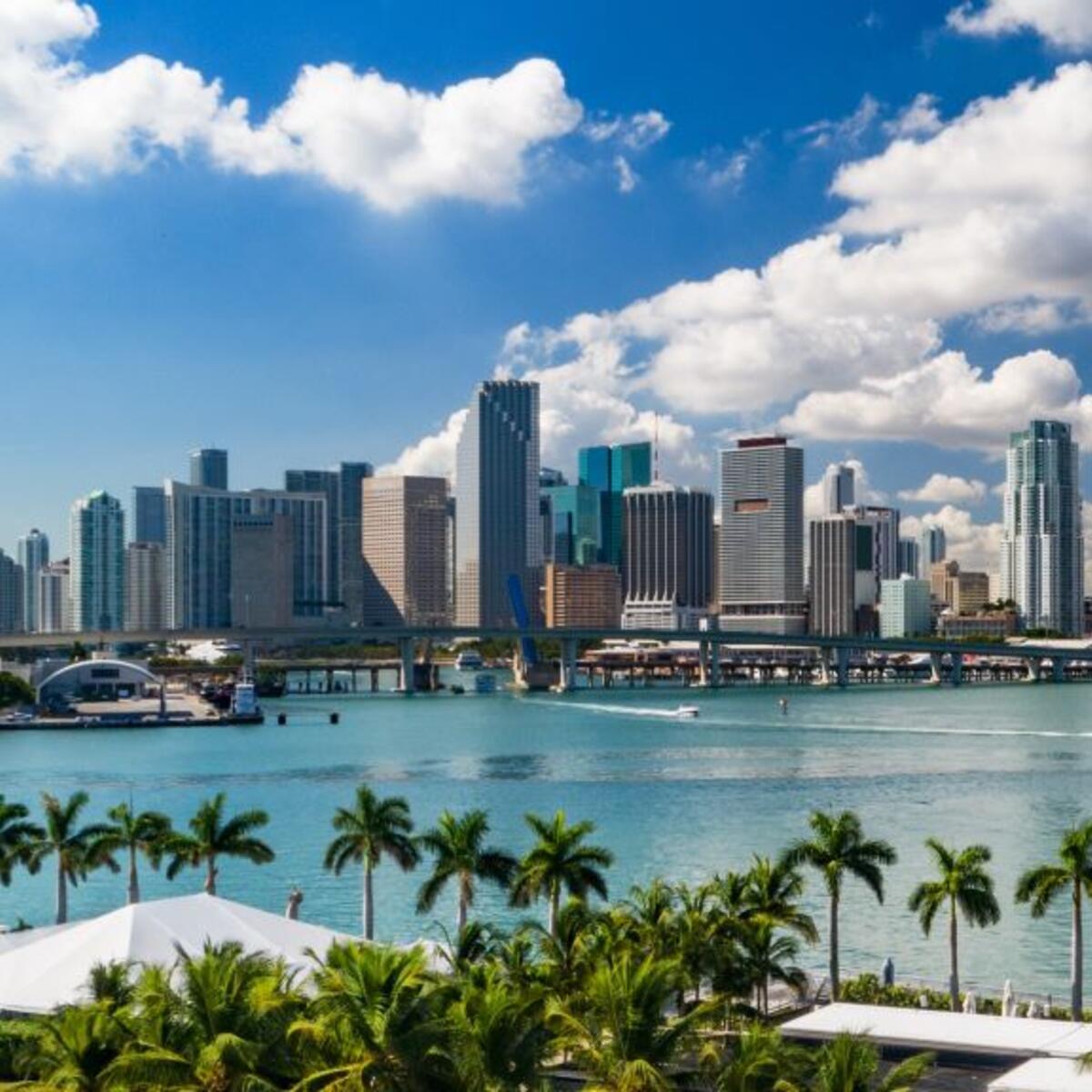 A daytime view of the Miami, Florida skyline.