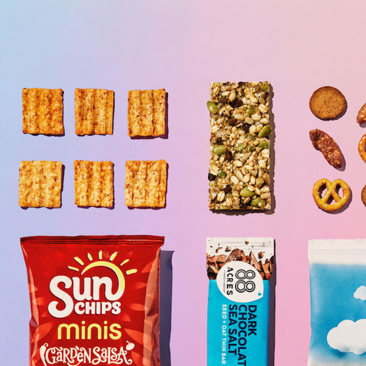 All Delta customers on flights over 499 miles can choose from one of four sweet or savory snacks, including: Lotus Biscoff cookies, 88 Acres dark chocolate sea salt seed and oat bar, 30K snack mix or SunChips Garden Salsa flavored whole grain snacks. 
