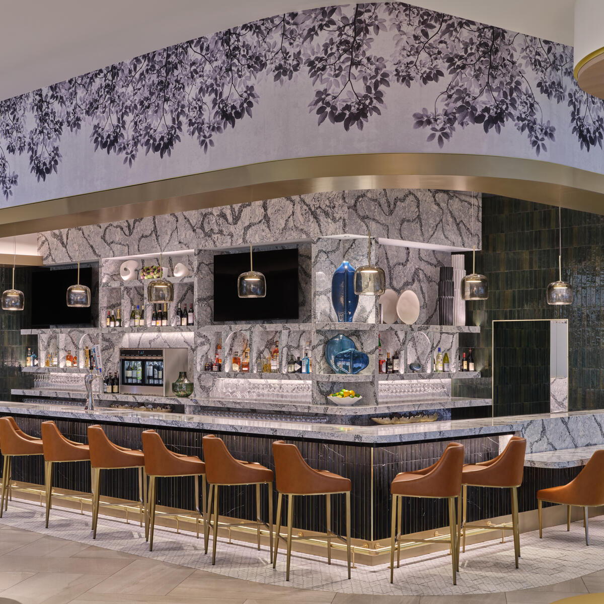 View of the bar at Delta's new Sky Club at Charlotte Douglas International Airport