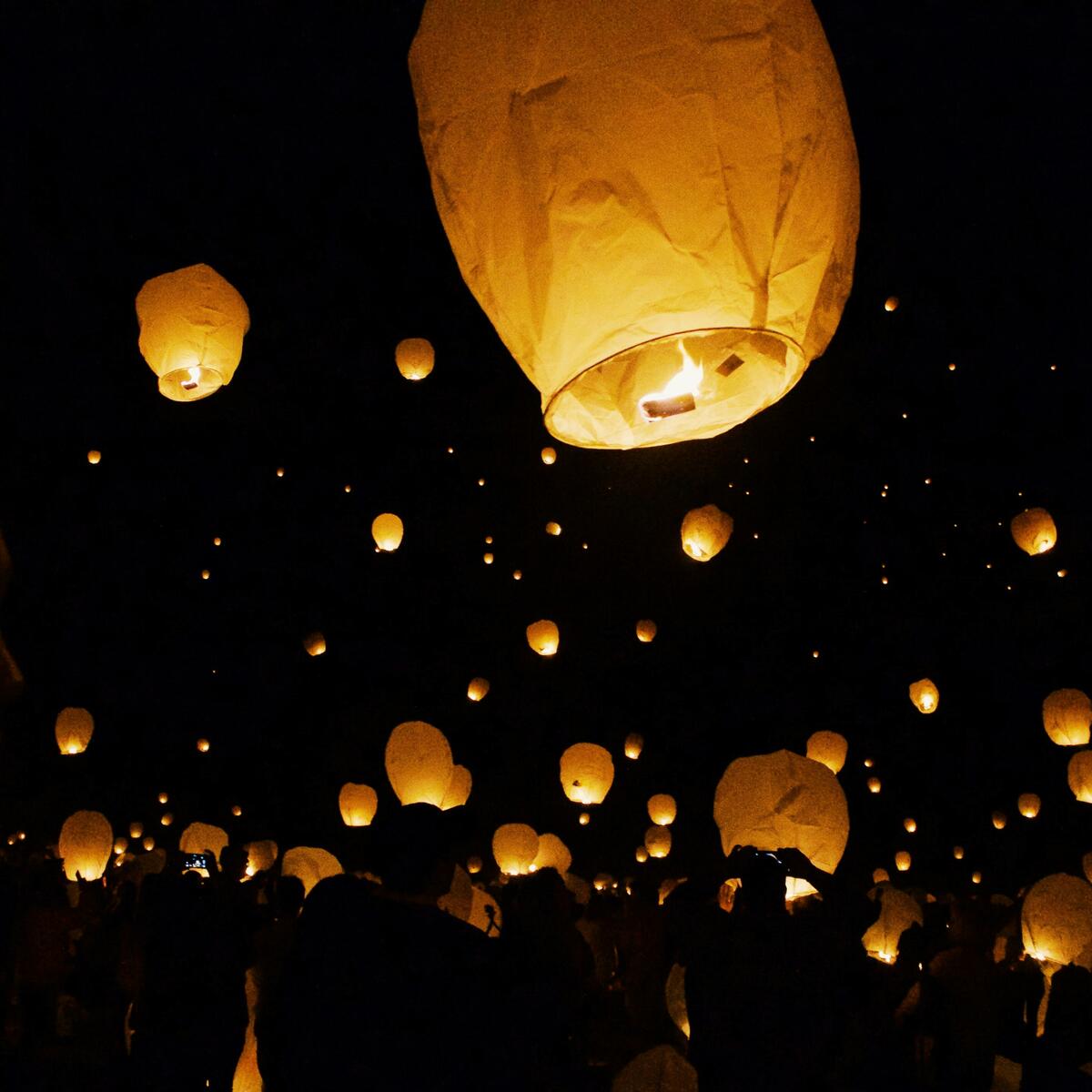 Paper lanterns launched into the night sky in Taipei, Taiwan
