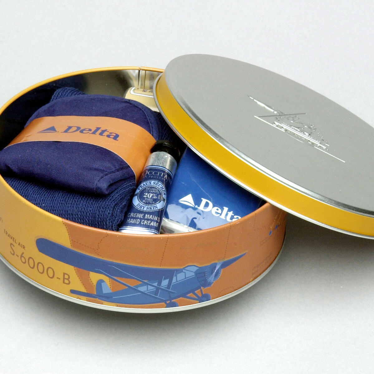 A Delta amenity kit from 2001 and its contents