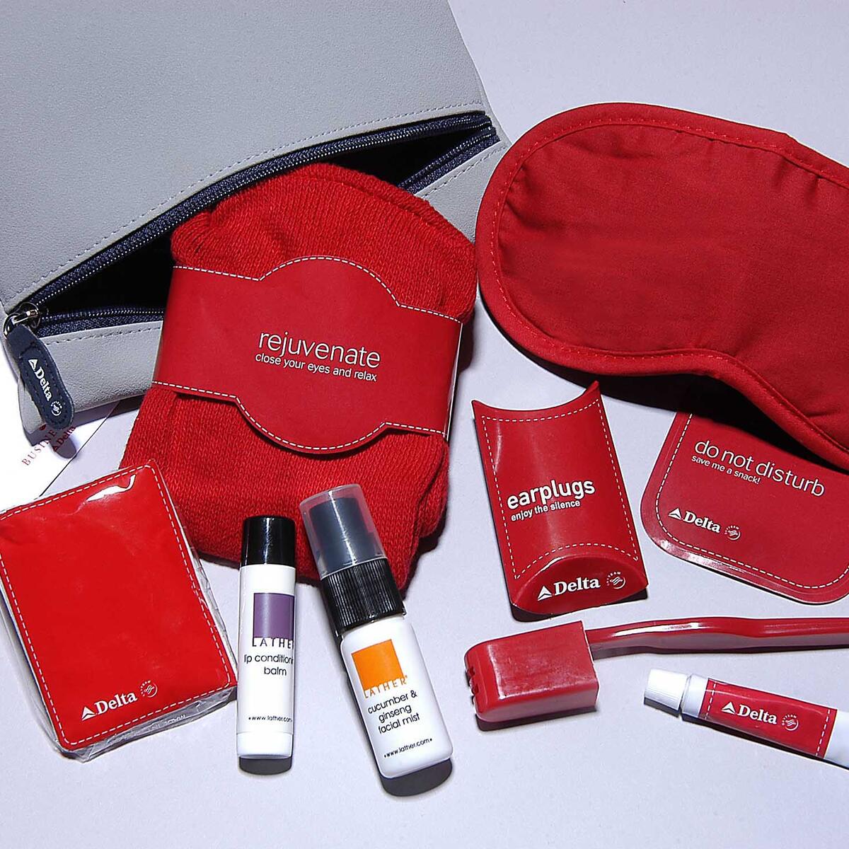 A Delta amenity kit from 2006 and its contents