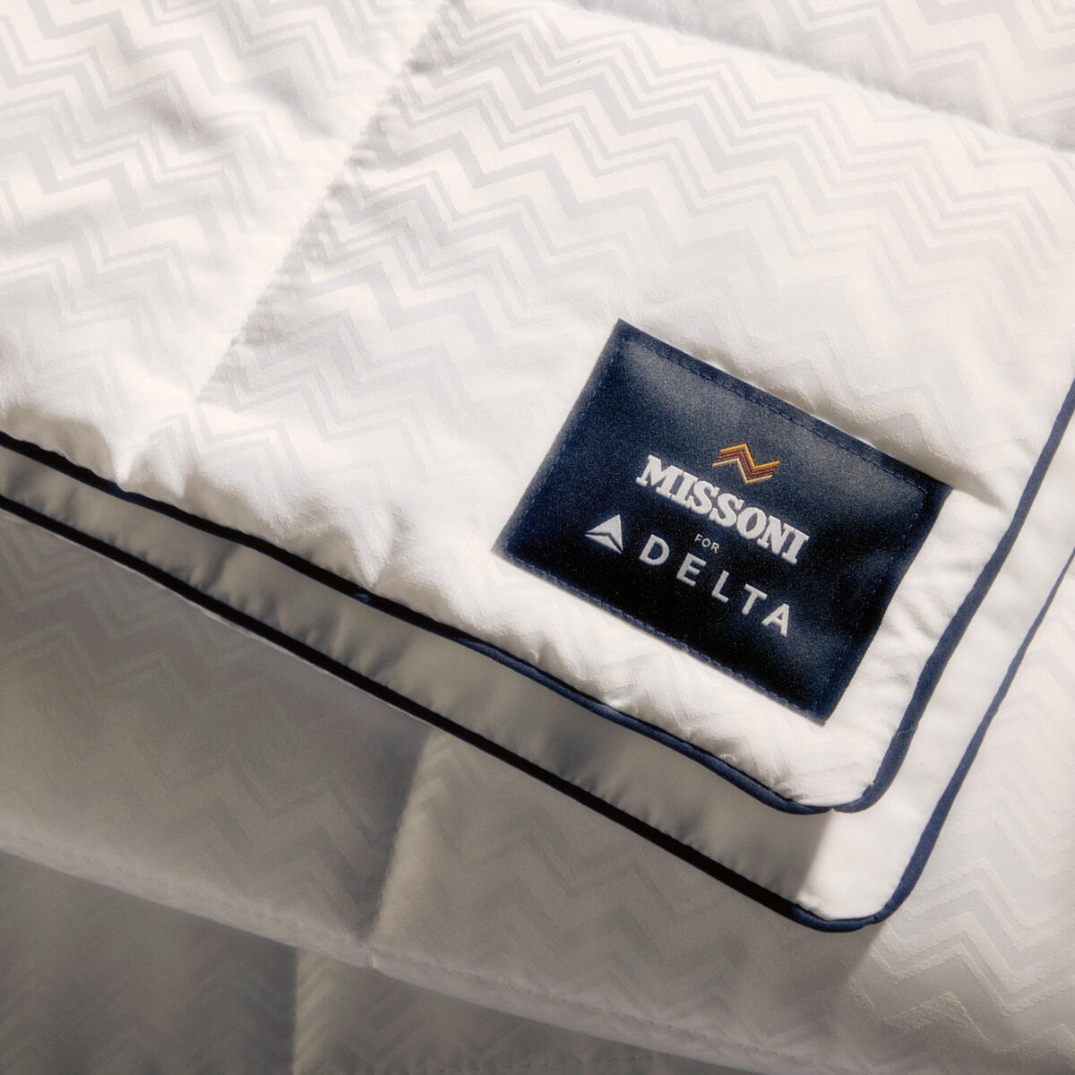 A detail shot of the new Delta x Missoni bedding for Delta One