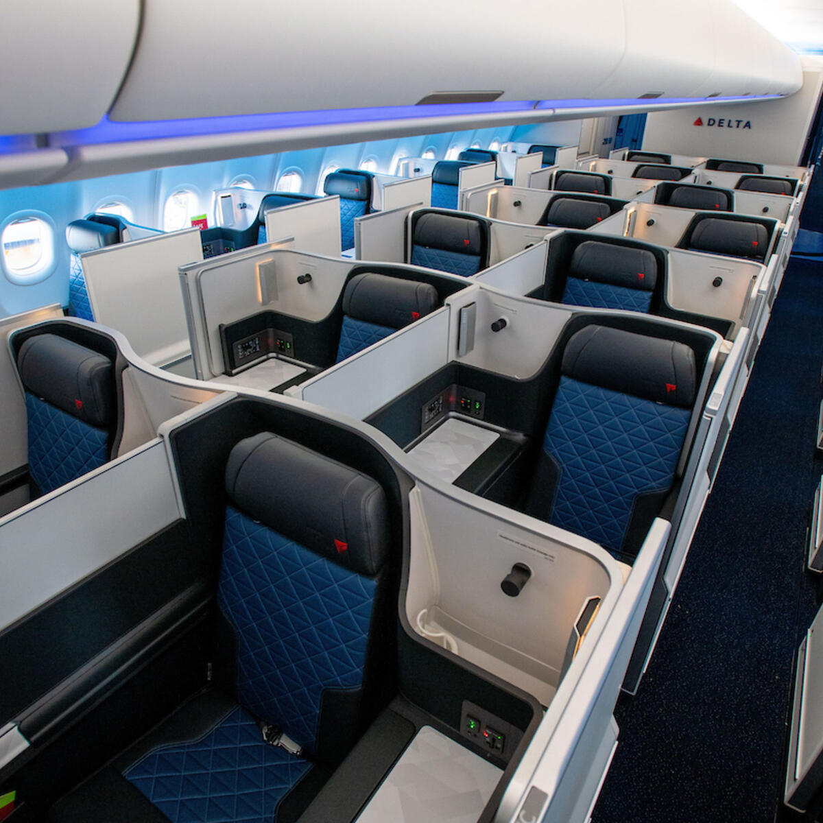 Interior of Delta One cabin with Delta One Suites