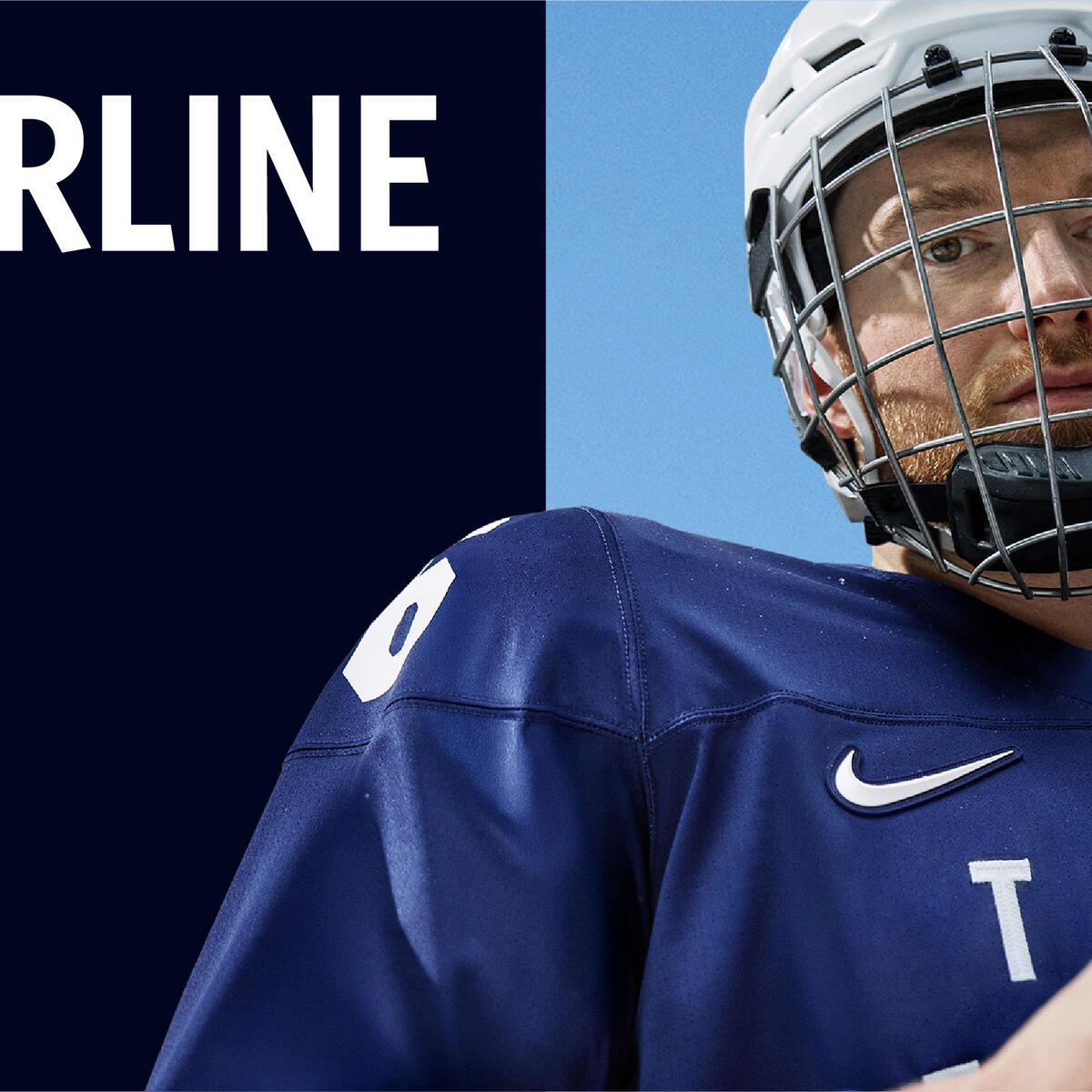 Promotional graphic with text reading ‘The Official Airline of Team USA’ and ‘Declan Farmer – Sled Hockey,’ along with Delta, Olympic and Paralympic logos. On the right, athlete wears blue hockey uniform holding red gloves with snowy mountains in background