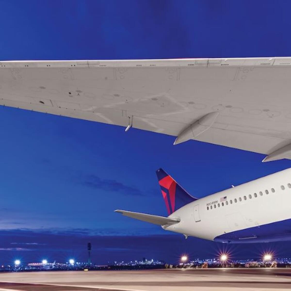 The tail and wing of a Boeing 767-400ER