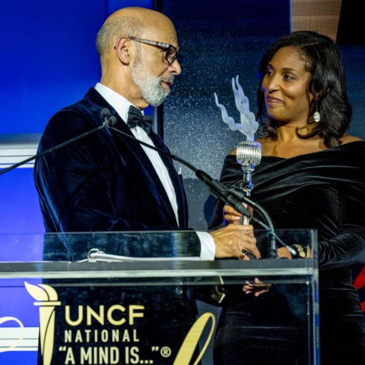 Cherie Wilson, V.P. of Government Affairs at Delta accepted the UNCF Keeper of the Flame award from Milton Jones, Chairman of UNCF, and Dr. Michael Lomax, UNCF’s President and CEO.