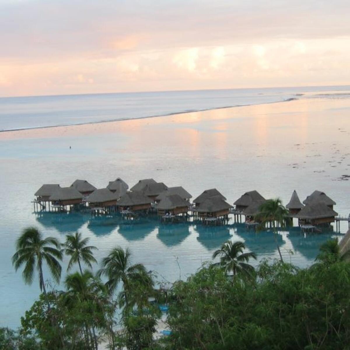 Scenic shot of Tahiti bungalows and beach