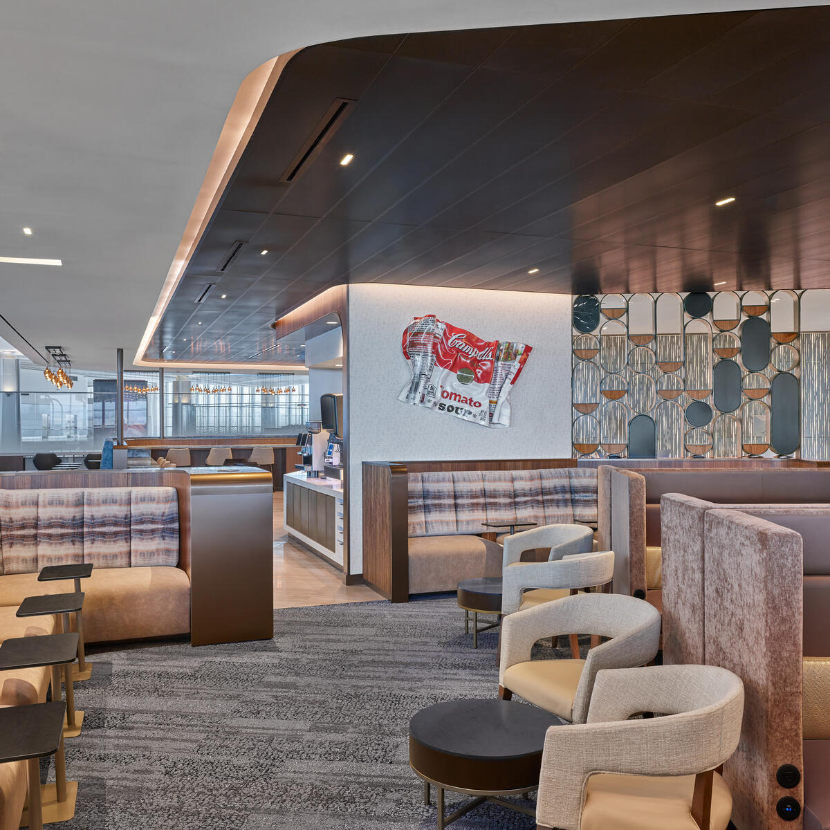 Various seating for the over 200 guests that can fit inside of the new 7,000-plus-square-foot Sky Club at Newark's Terminal A.