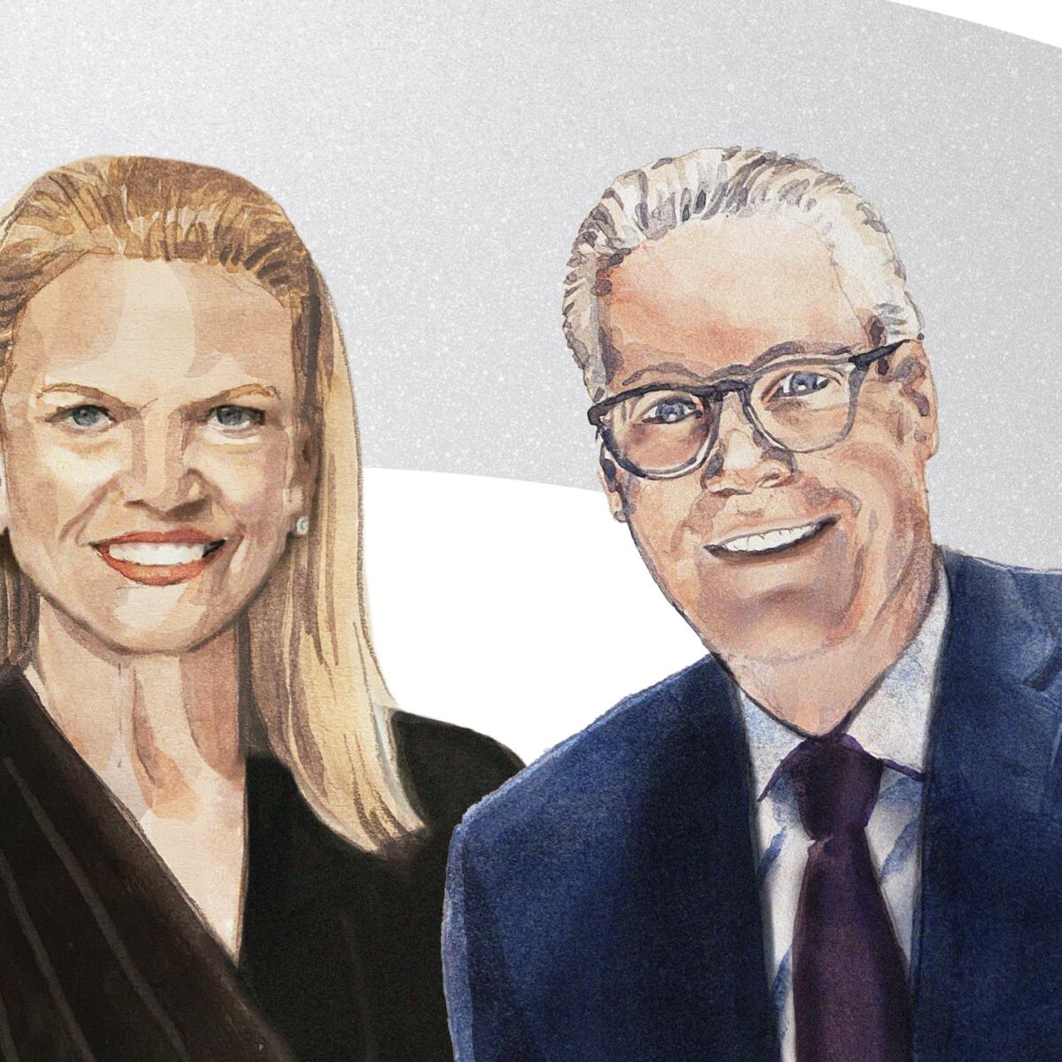 A sketch of Delta CEO Ed Bastian and former Chairman and CEO of IBM Ginni Rometty