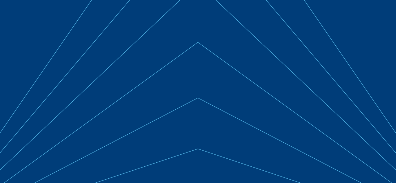 Abstract blue graphic with thin angled lines forming a symmetrical, layered chevron pattern
