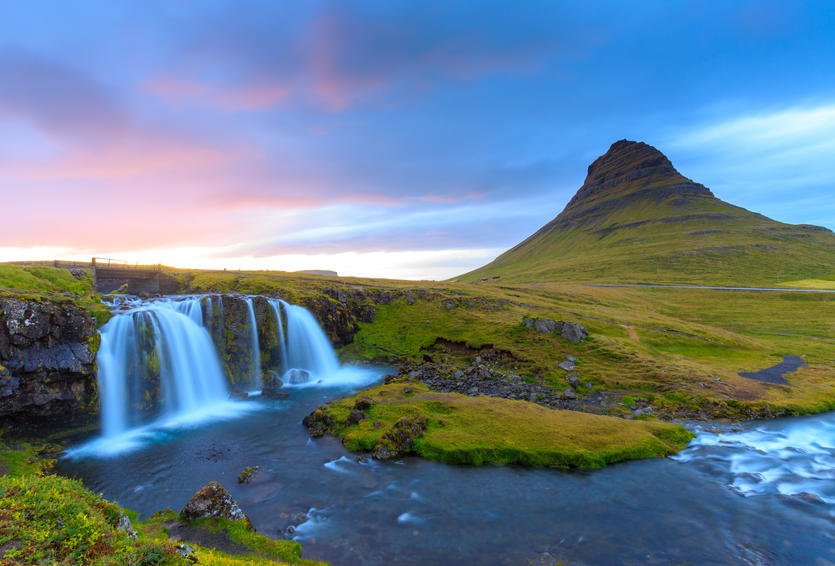 Waterfall and river in Iceland