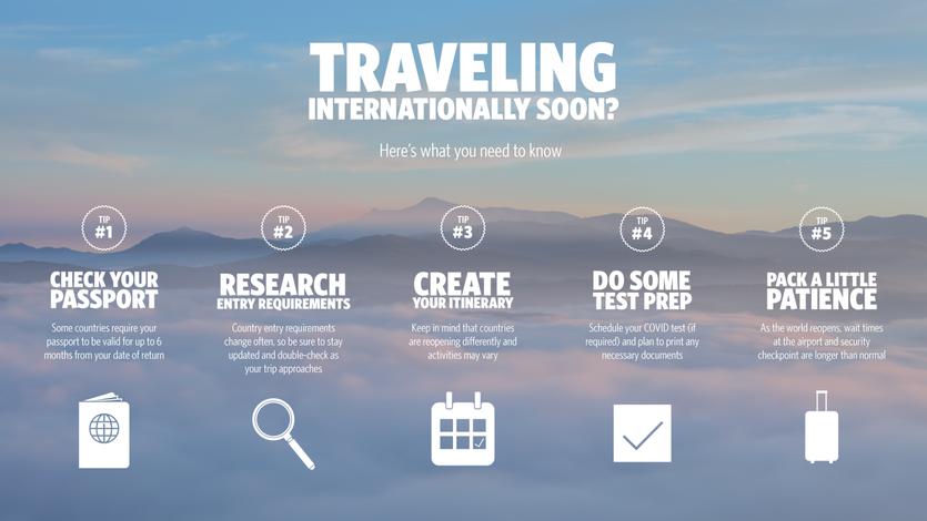 When traveling, make sure to check your passport, research, create an itinerary, do test prep and be patient.