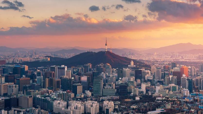 Seoul cityline against sunrise