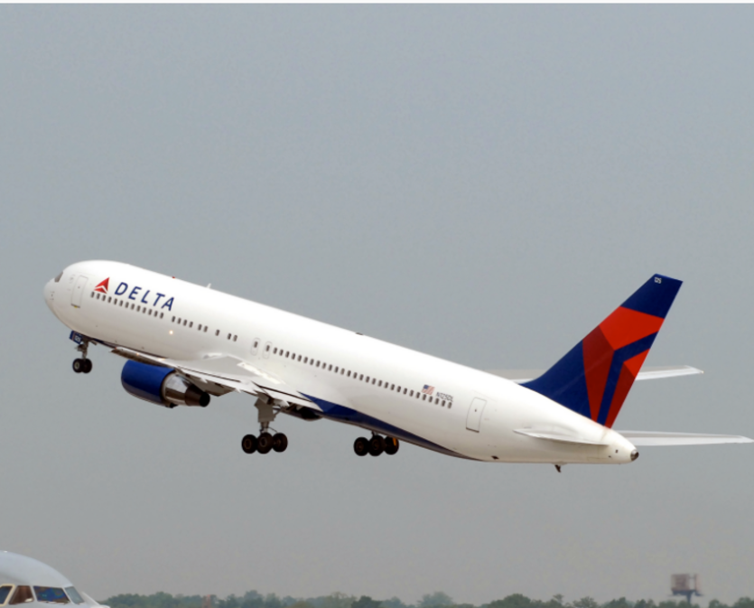 Delta's Boeing 767-400 takes off into the skies, with seating accommodation to over 230 passengers.