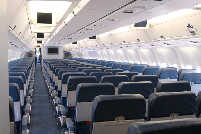 A view of the Boeing 767-300 aircraft shows its interior design.
