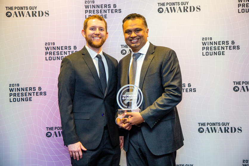 Delta executive Prashant Sharma receiving The Points Guy award, 2019